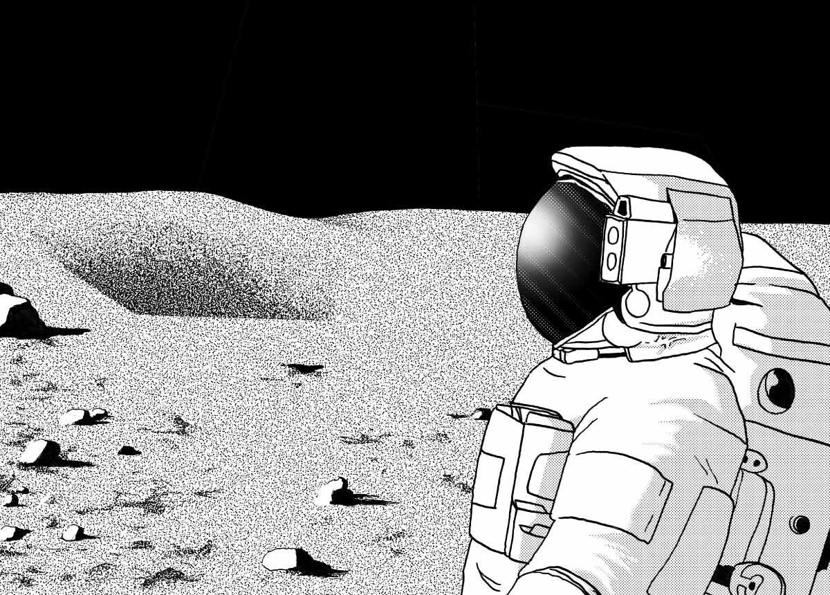 Illustration of an astronaut standing on the moon